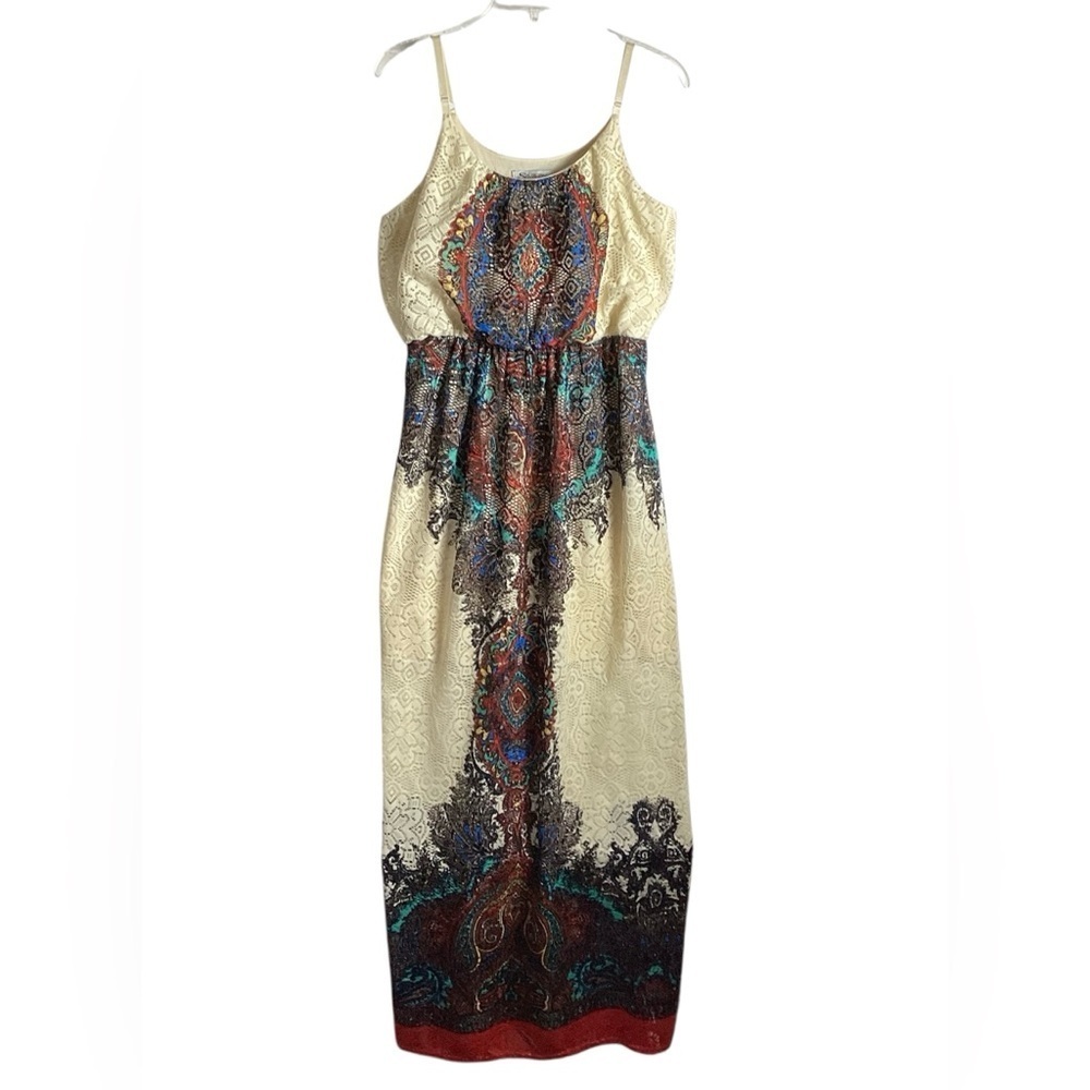 Stiletto’s Boho Sleeveless Lace Maxi Dress  XL Cream and Multicolored abstract